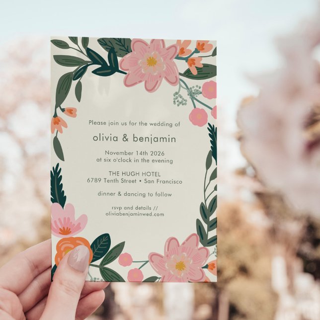Invitación Elegante Boda floral de jardín verde rosa (Subido por el creador)