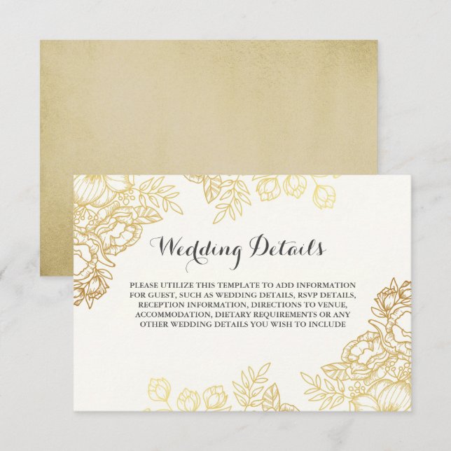 Invitación Elegante Boda floral de la época dorada (Anverso / Reverso)