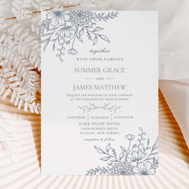 Invitación Elegante Boda floral de la línea azul turquesa (Subido por el creador)