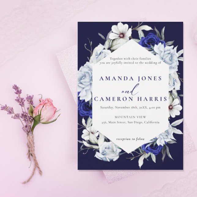 Invitación Elegante Boda floral de la Marina Azul (Subido por el creador)