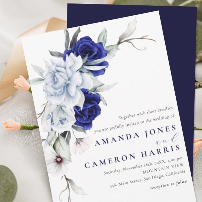 Invitación Elegante Boda floral de la Marina Azul (Subido por el creador)