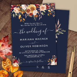 Invitación Elegante Boda floral de la marina azul otoño