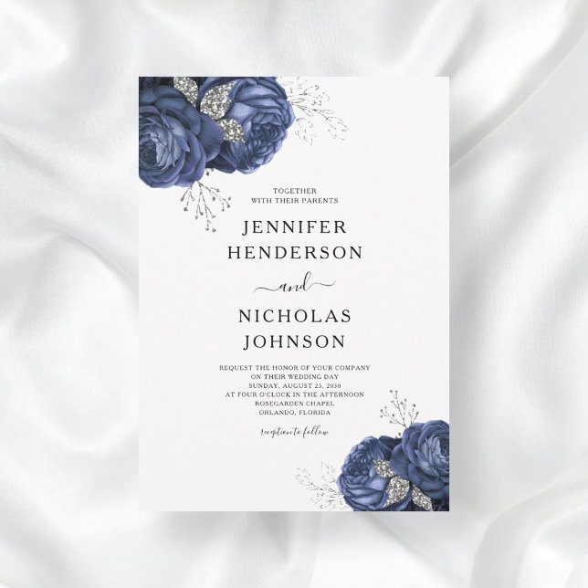 Invitación Elegante Boda Floral de la Marina Azul Peonies (Subido por el creador)
