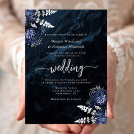 Invitación Elegante Boda floral de la Marina Azul Plata