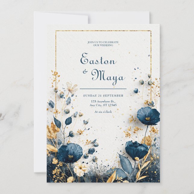 Invitación Elegante Boda floral de la marina de azahar (Anverso)