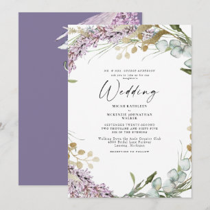 Invitación Elegante Boda floral de lavanda acuática