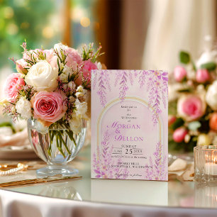Invitación Elegante Boda Floral de Lavanda con Tono Rosado Su
