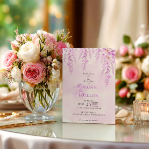 Invitación Elegante Boda Floral de Lavanda con Tono Rosado Su