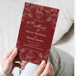 Invitación Elegante Boda floral de línea Minimalista roja