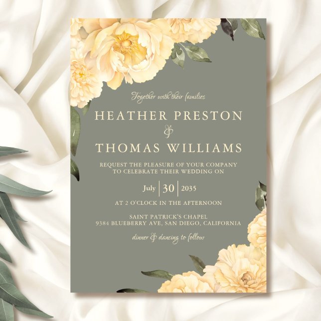 Invitación Elegante Boda floral de los sabios amarillos verde (Subido por el creador)