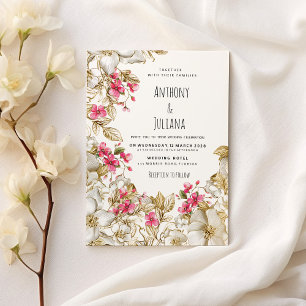 Invitación Elegante boda floral de lujo rosa blanco oro