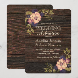 Invitación Elegante boda floral de madera