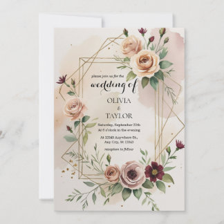 Invitación Elegante Boda floral de marco dorado