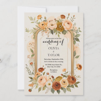 Invitación Elegante Boda floral de marco dorado