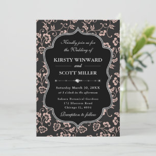 Invitación Elegante Boda Floral de Marco Rosa Negro