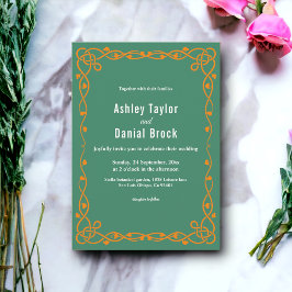 Invitación Elegante Boda floral de marco verde minimalista de