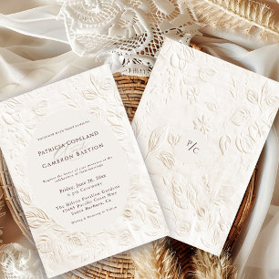 Invitación Elegante Boda Floral de Marfil Victoriana Francesa