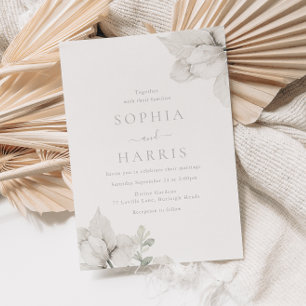 Invitación Elegante Boda floral de marfil y blanco