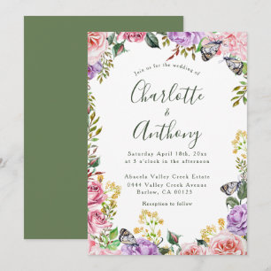 Invitación Elegante Boda floral de mariposa de primavera