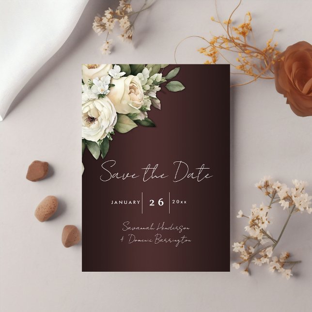 Invitación Elegante boda floral de Marsala salva la fecha (Subido por el creador)