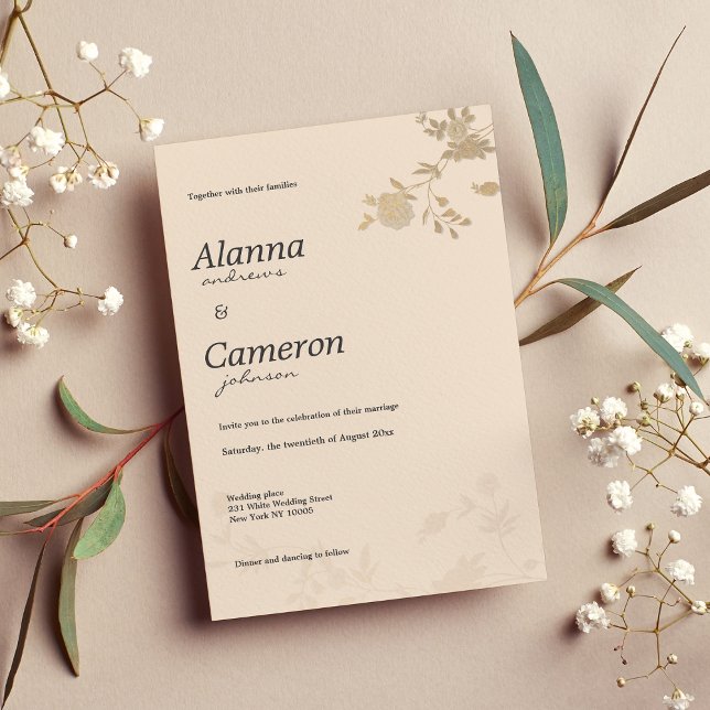 Invitación Elegante Boda floral de melocotón dorado (Elegant gold blush peach romantic floral Wedding)