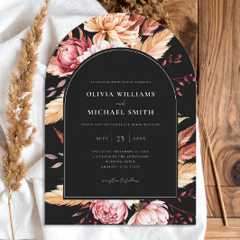 Invitación Elegante Boda floral de Moda de Boho negro