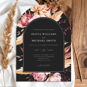 Invitación Elegante Boda floral de Moda de Boho negro