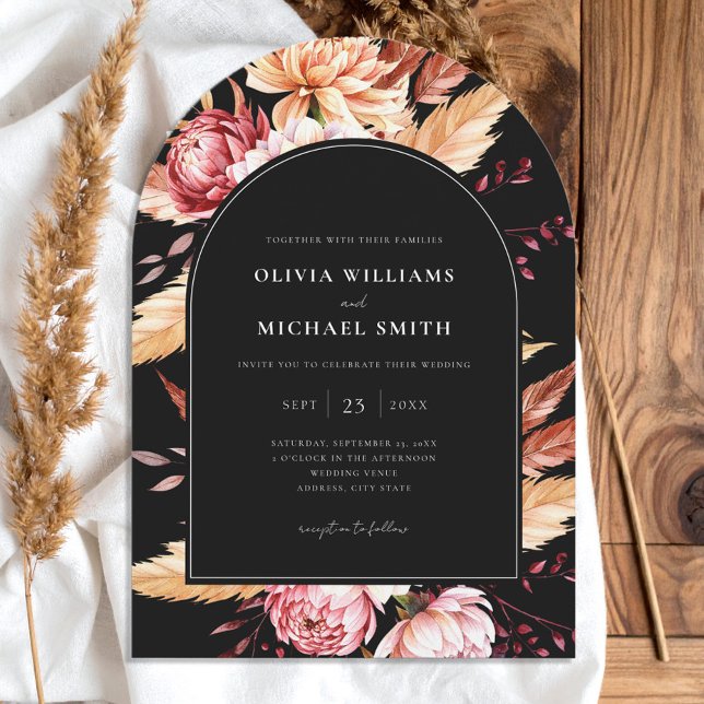 Invitación Elegante Boda floral de Moda de Boho negro (Subido por el creador)