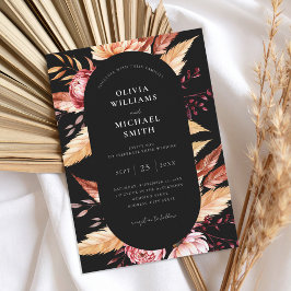 Invitación Elegante Boda floral de Moda de Boho negro
