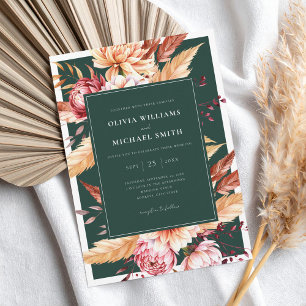 Invitación Elegante Boda floral de Moda de Boho verde esmeral