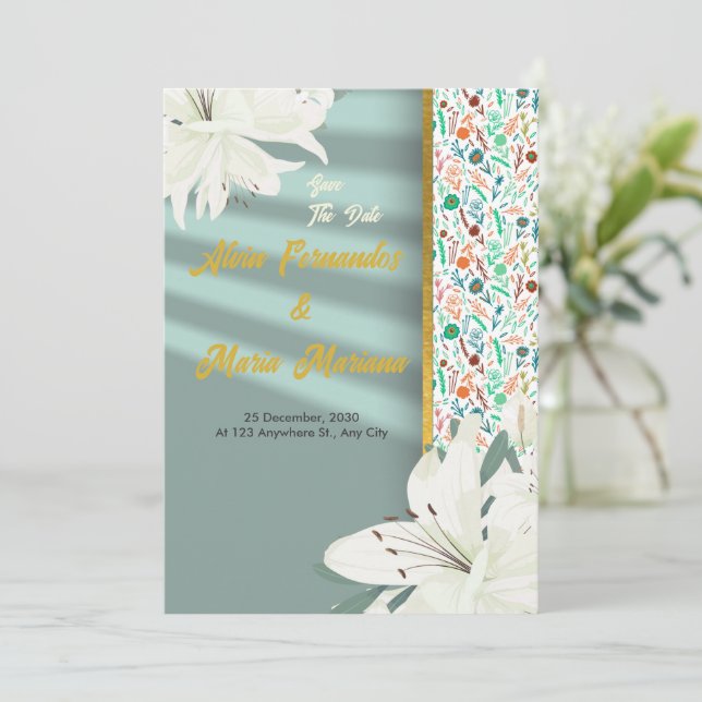 Invitación Elegante Boda floral de oro (Anverso de pie)