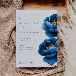 Invitación Elegante Boda floral de oro azul de la marina