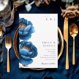 Invitación Elegante Boda floral de oro azul de la marina