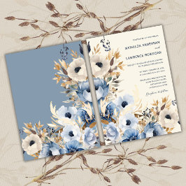 Invitación Elegante Boda floral de oro azul turquesa