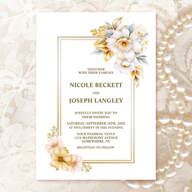 Invitación Elegante Boda floral de oro blanco (Subido por el creador)