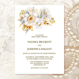 Invitación Elegante Boda floral de oro blanco