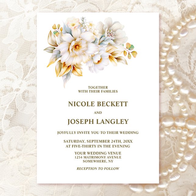 Invitación Elegante Boda floral de oro blanco (Subido por el creador)