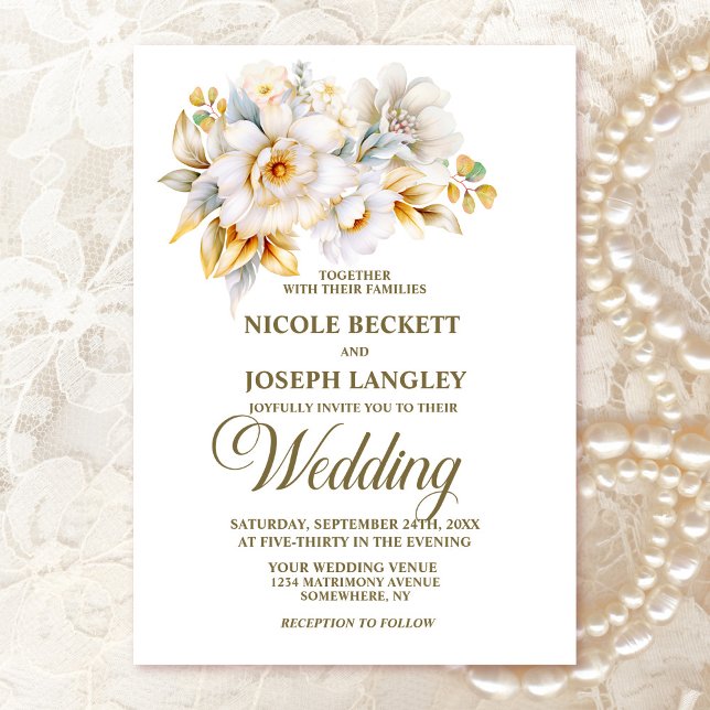 Invitación Elegante Boda floral de oro blanco (Subido por el creador)