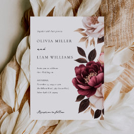 Invitación Elegante Boda floral de oro de Borgoña