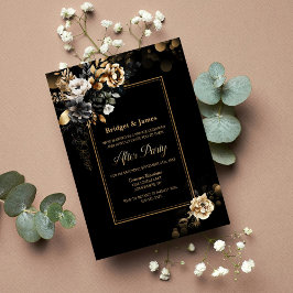 Invitación Elegante Boda floral de oro negro tras Fiesta