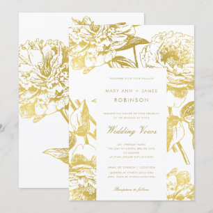 Invitación Elegante Boda floral de oro promete renovación
