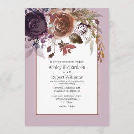 Invitación Elegante Boda floral de oro rosa de ciruela morada