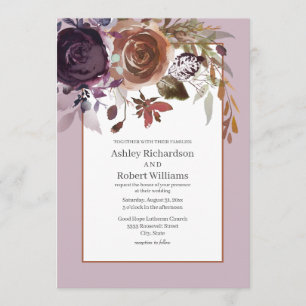 Invitación Elegante Boda floral de oro rosa de ciruela morada