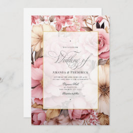 Invitación Elegante Boda floral de oro rosado