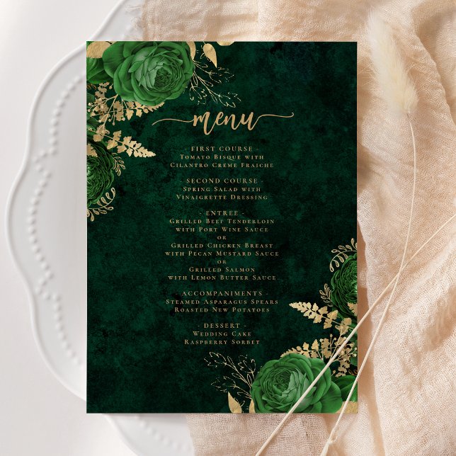 Invitación Elegante Boda floral de oro verde esmeralda (Subido por el creador)
