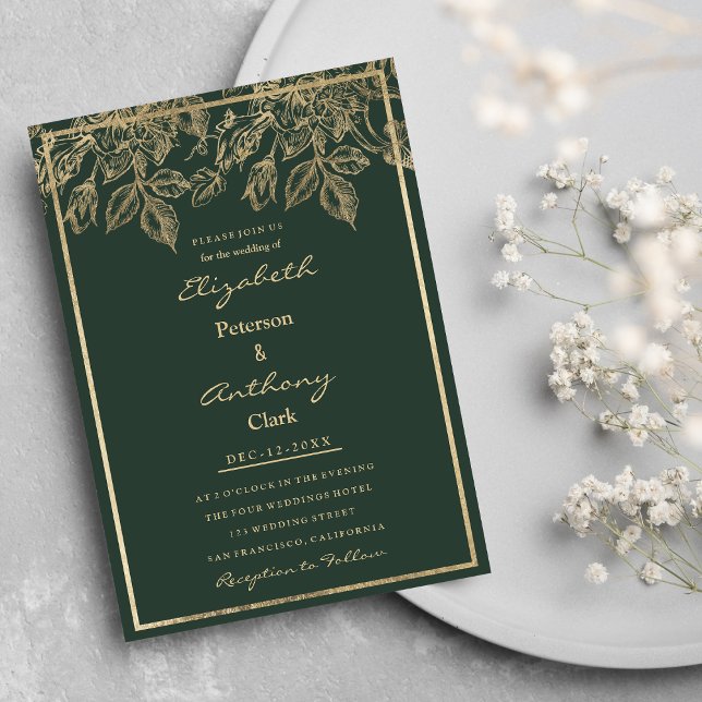 Invitación Elegante Boda floral de oro verde malva (Elegant mauve green gold luxury floral Wedding Invitation )