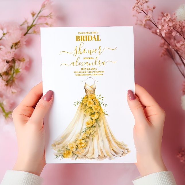 Invitación Elegante Boda floral de oro vestido ducha de novia (Subido por el creador)