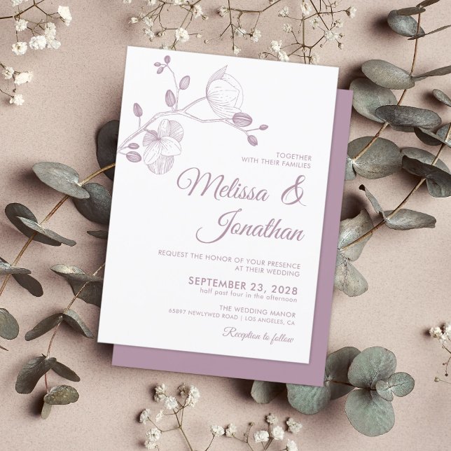 Invitación Elegante boda floral de orquídeas violetas moderna (Subido por el creador)