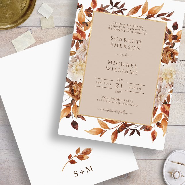 Invitación Elegante Boda floral de otoño (Elegant Fall Floral Wedding Invitation by Painted Paperie
)