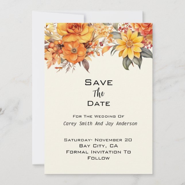 Invitación Elegante Boda floral de otoño (Anverso)